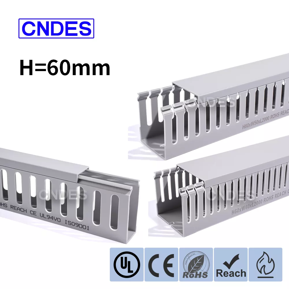 Серый проводной канал из ПВХ с прорезями, высота 60 мм